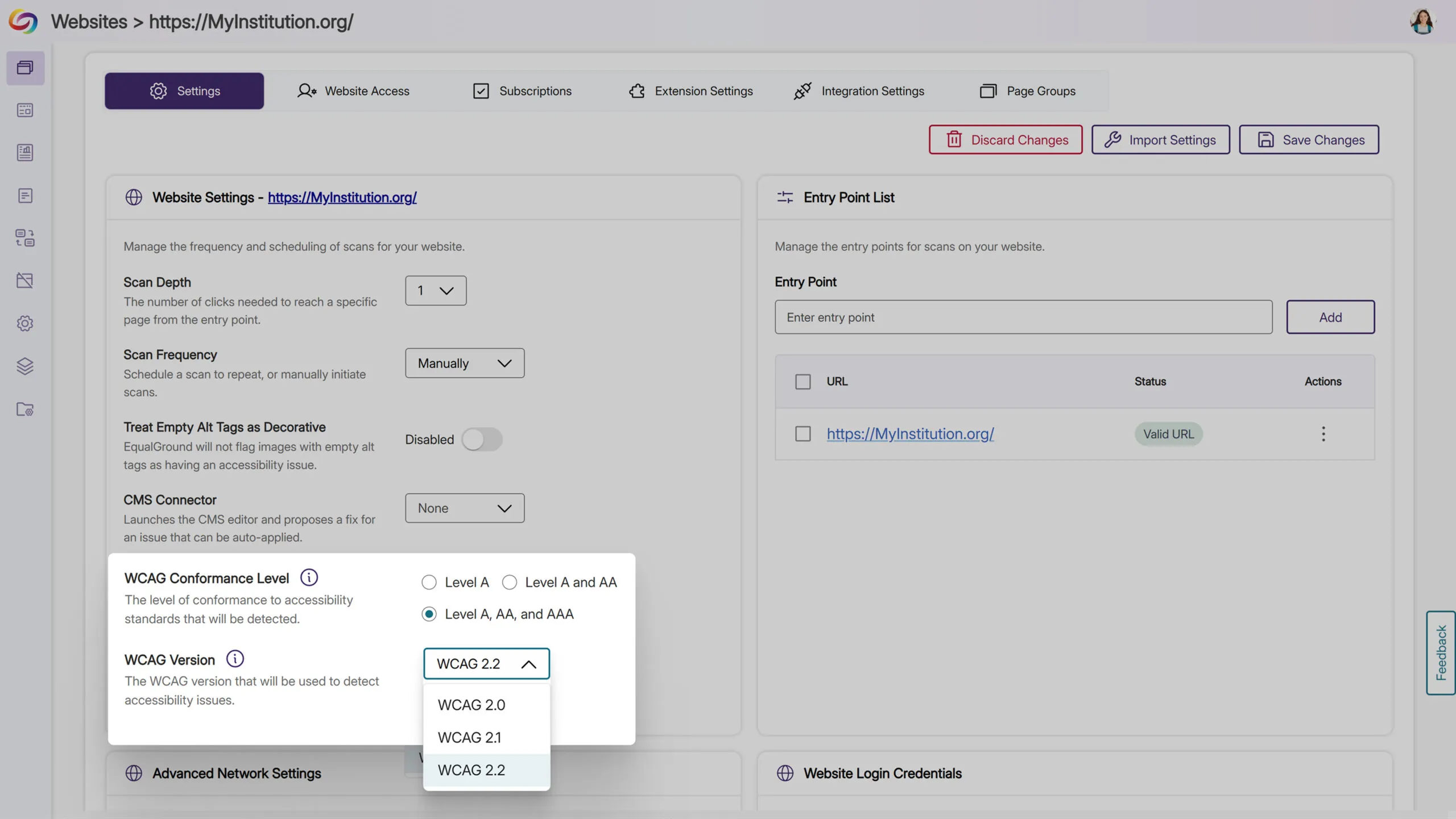 Customizable WCAG Guidelines and Issue Management