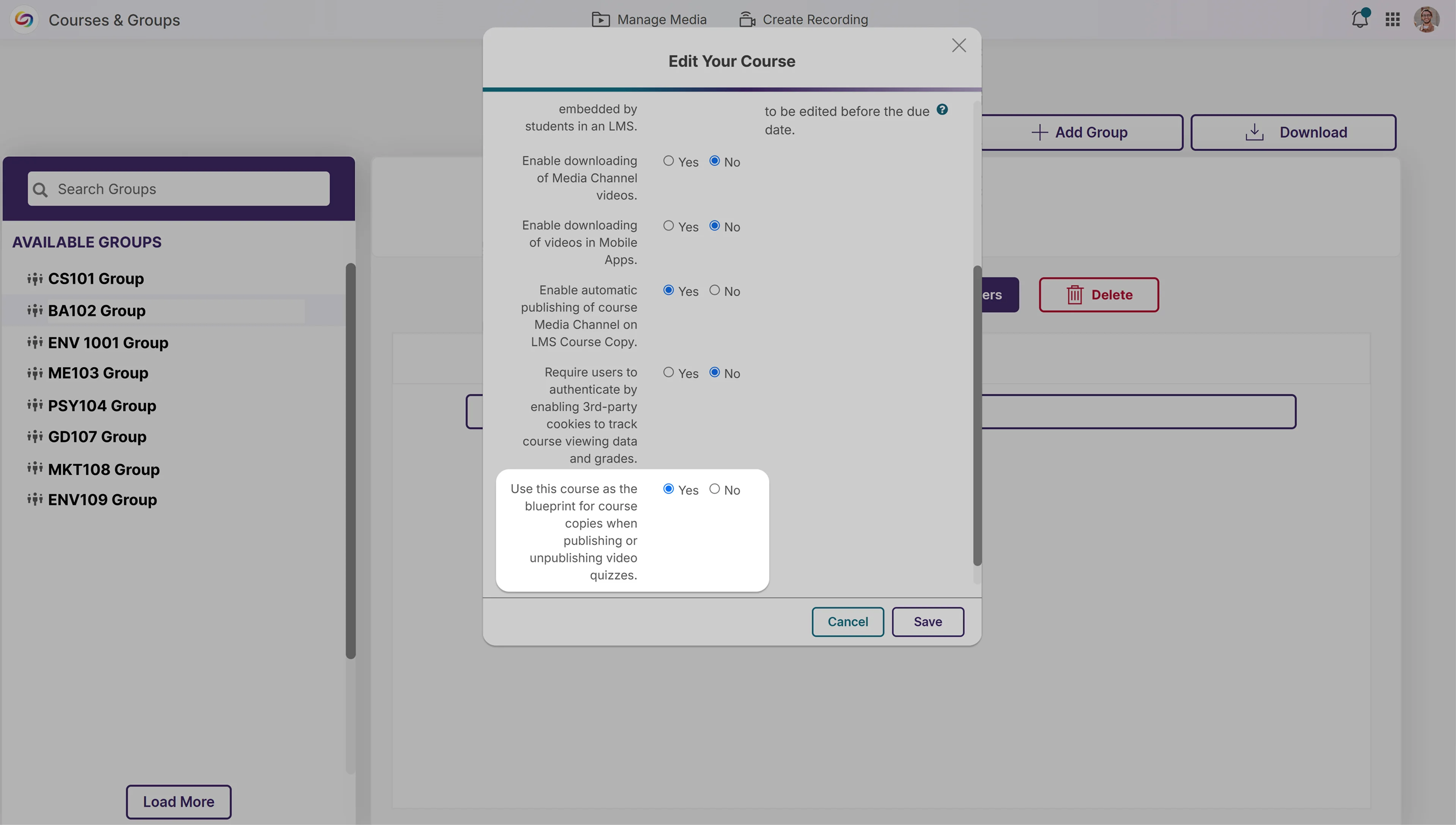 New master course and blueprint course quiz copying functionality.