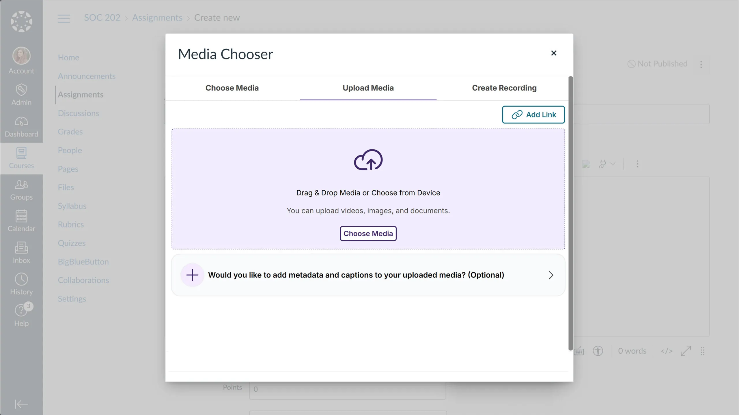 Improved Upload Experience: A new Upload and Insert functionality automatically processes media and places it in the course.