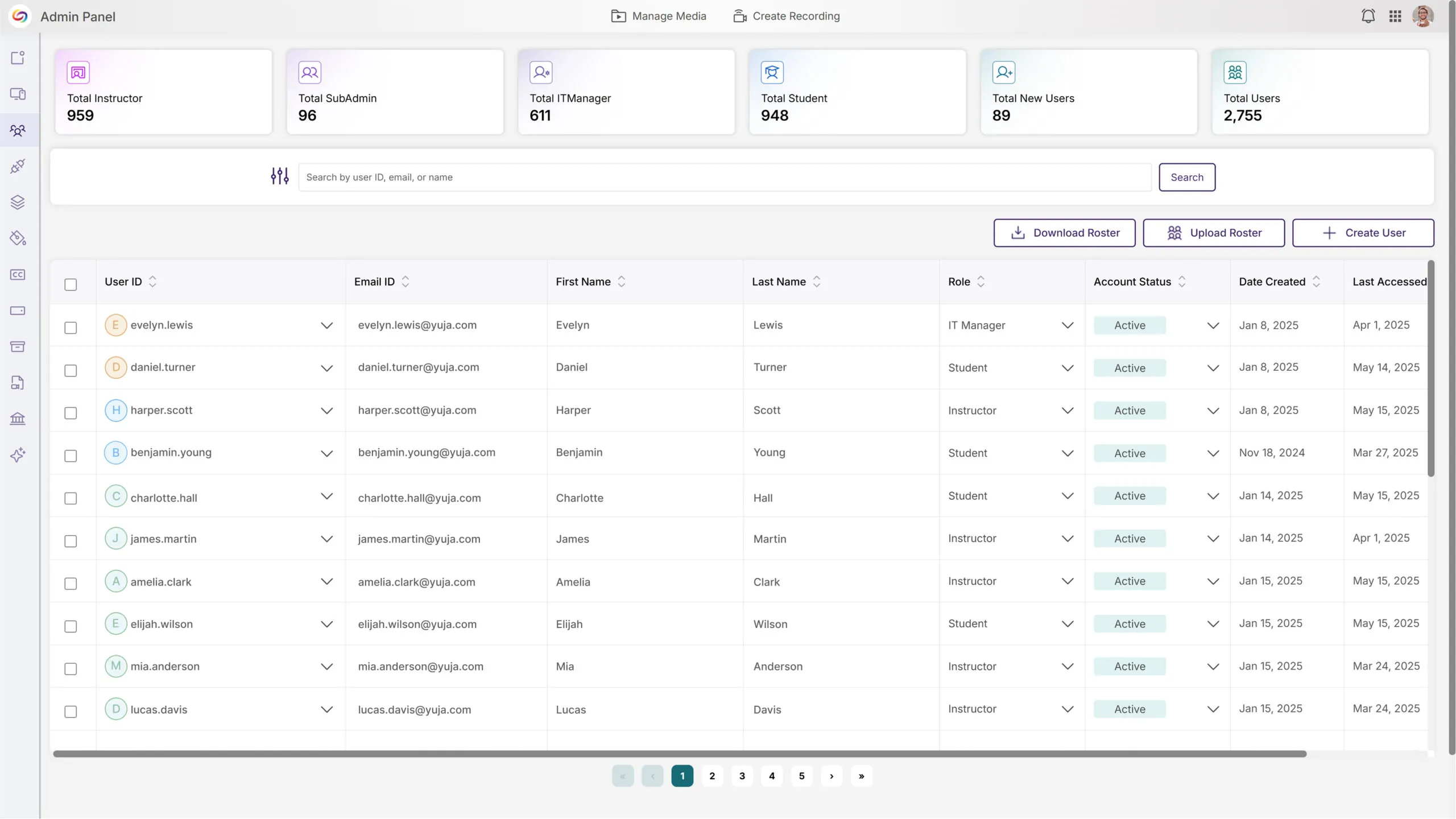 Admin Panel Roster Page Updated for Simplified Management