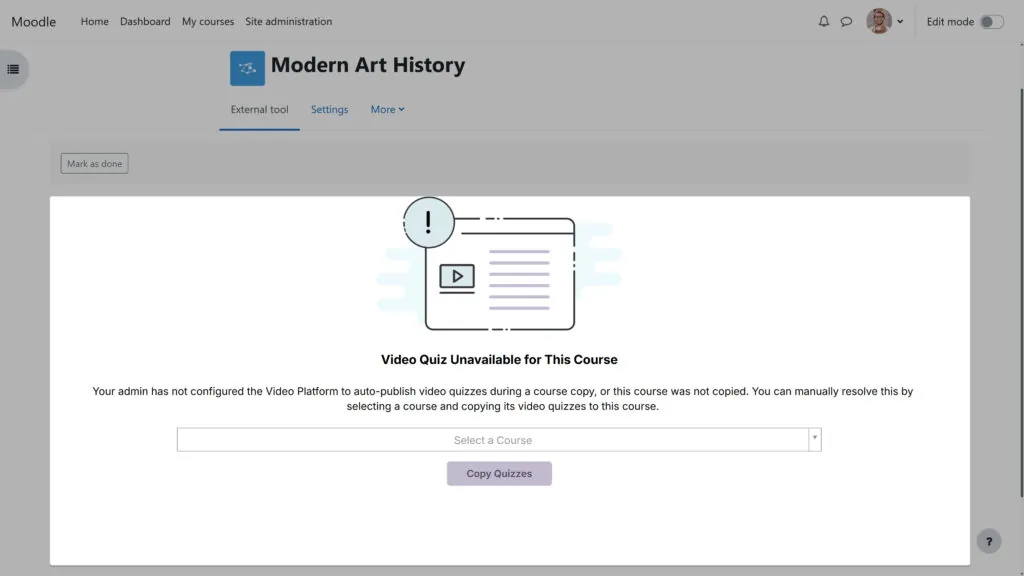 Improved messaging for video quiz course copies.