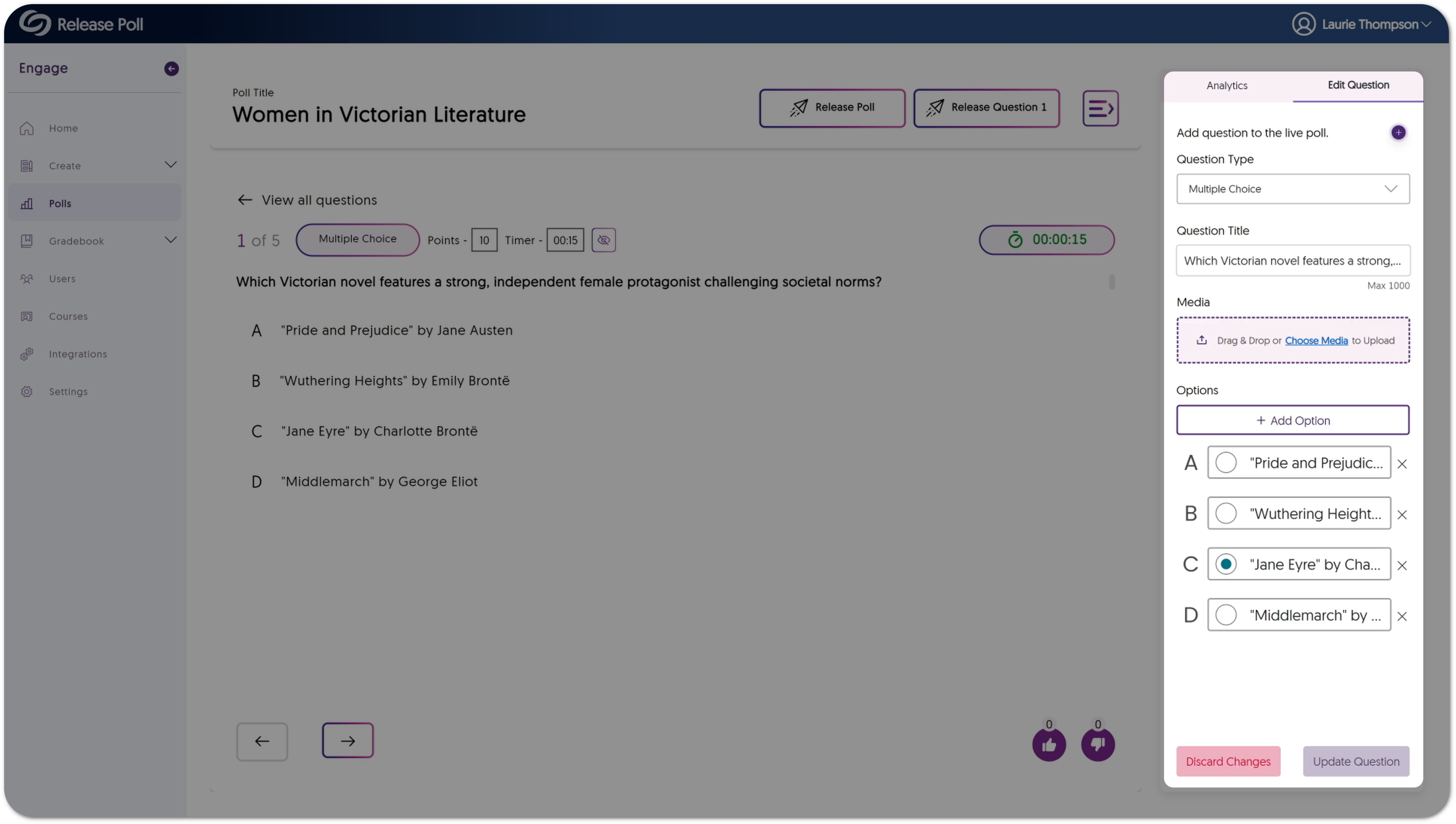 The new Edit Question tab is shown in the release poll page. 