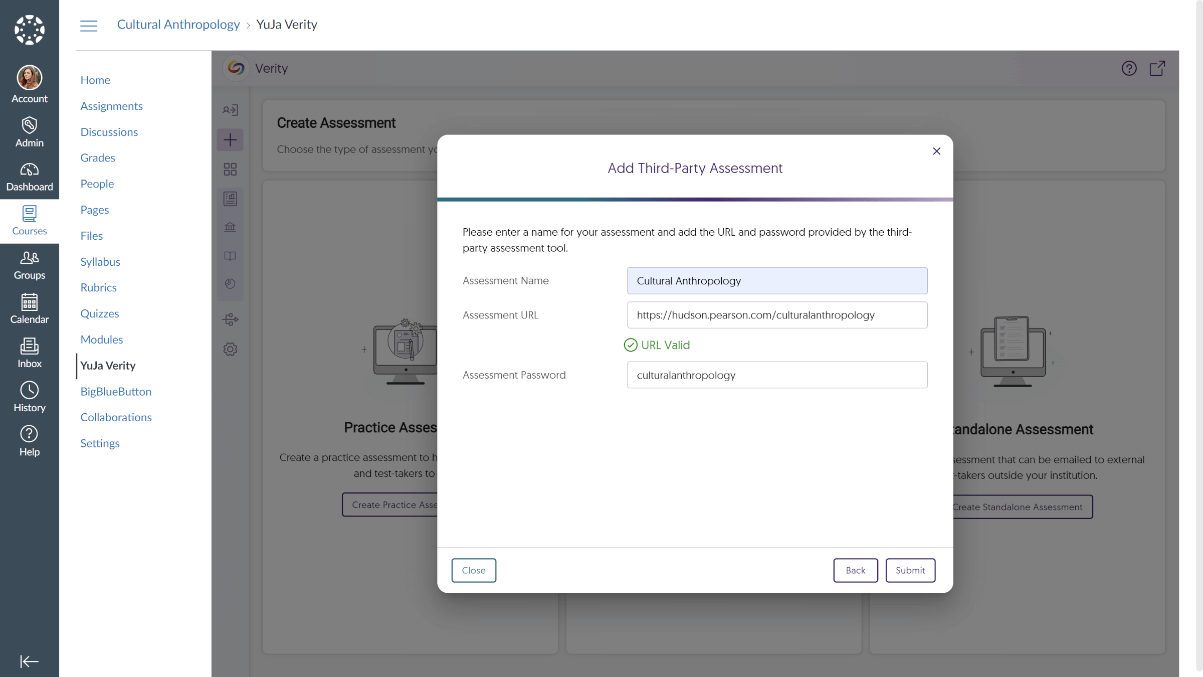 Add Third-Party Assessment modal for Pearson.