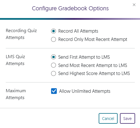 Configure Gradebook Options Dialog.