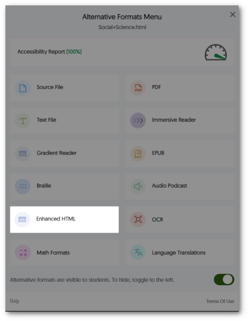 Alternative Formats menu showing the Enhanced HTML option.