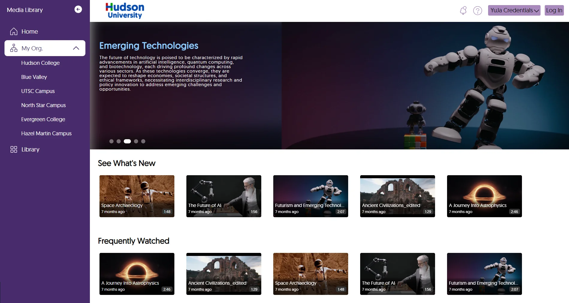 The Enterprise VideoTube featuring a sidebar showcasing sub-organizations.