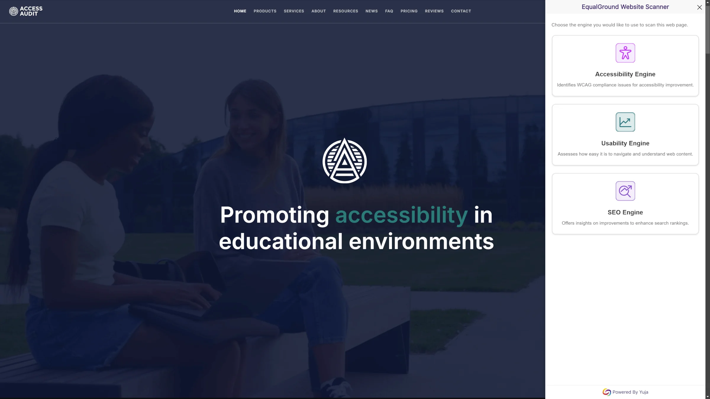 The YuJa EqualGround Browser Extension displaying issues on a website.