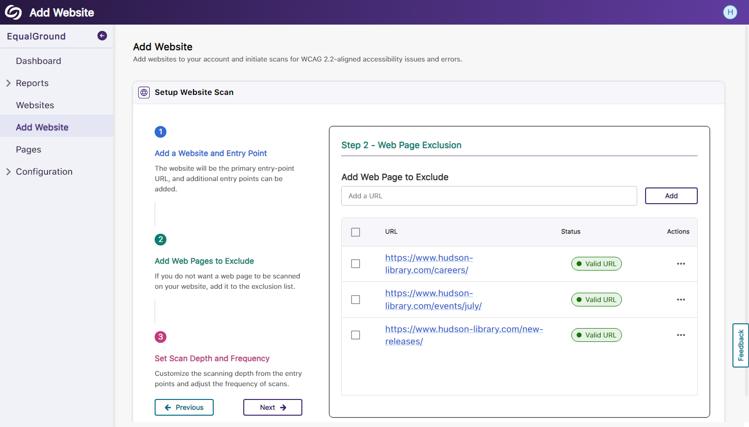 A list of excluded websites. 