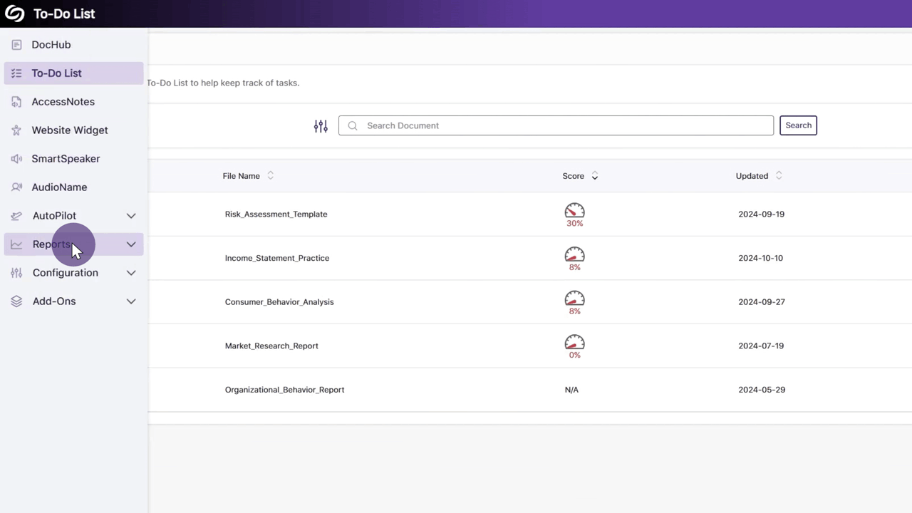 A gif highlighting the animated icon and expandable sidebar in Panorama.