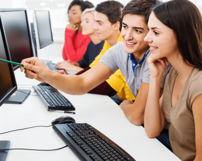 A group of student in a learning center.