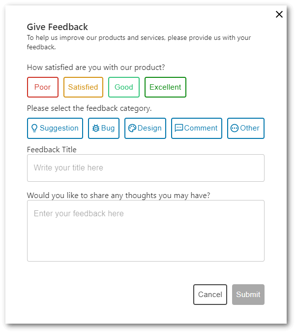 Give Feedback submission form.