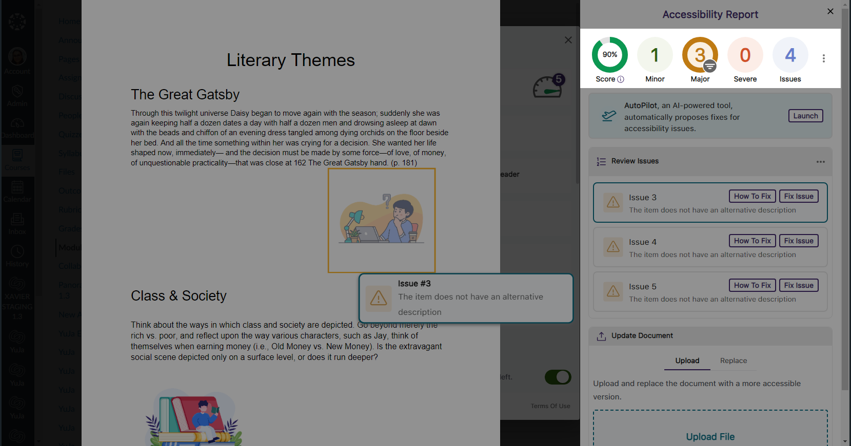 Panorama's Issue icons inside the Accessibility Report are shown.