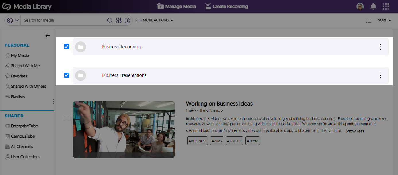 Folders are shown in the search results page. 