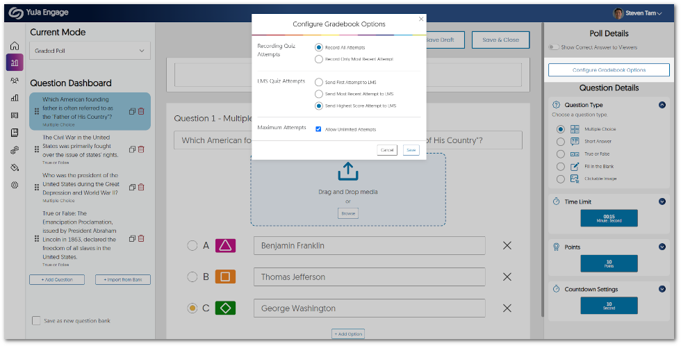 Configure Gradebook Options menu.