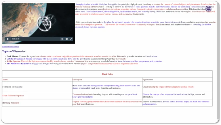 A video, list, and a table is shown in the gradient reader.