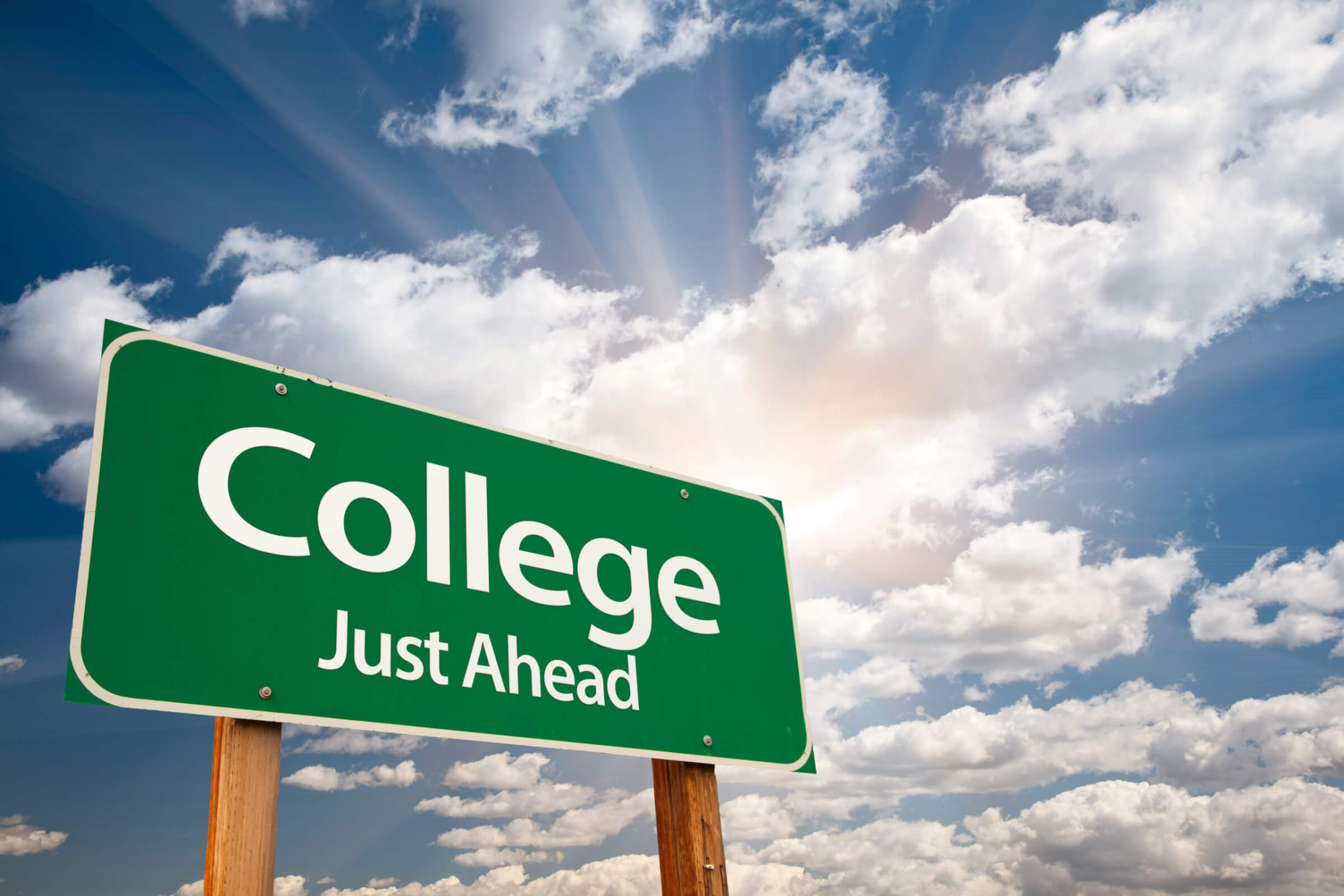 College Just Ahead sign