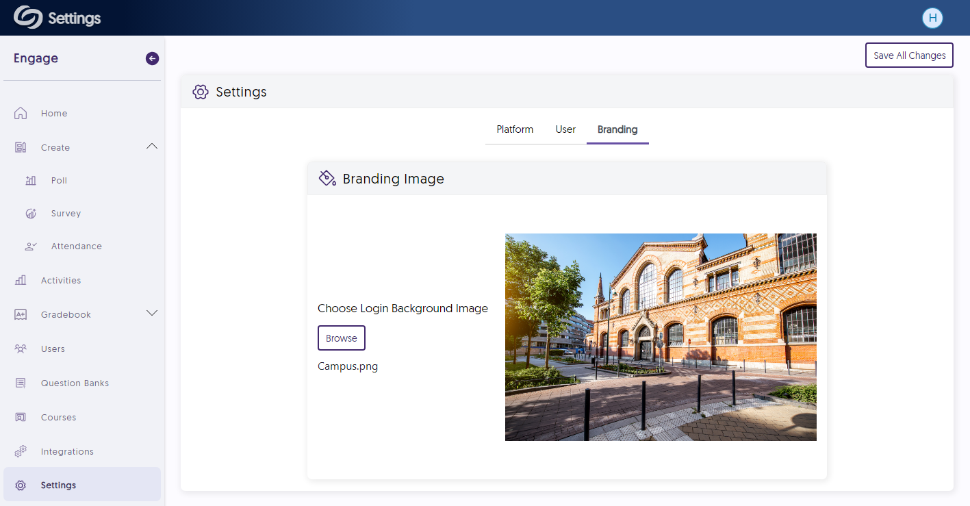 An image is uploaded in the branding page.