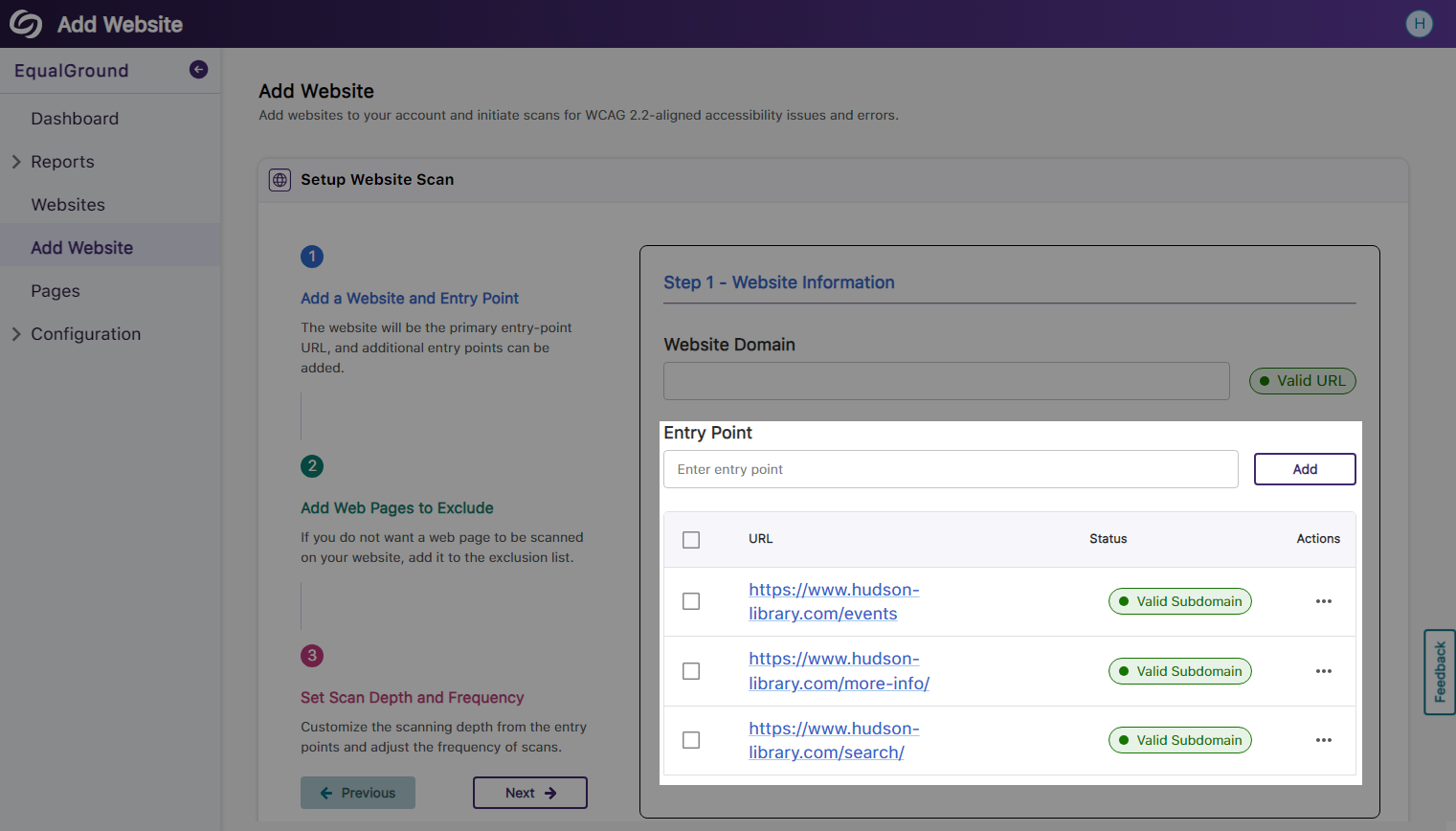 A list of entry point URLs.