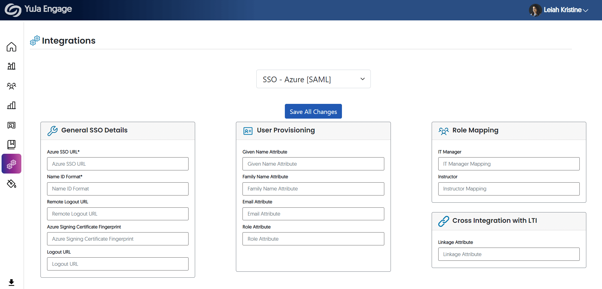 Screenshot showing SAML-based integration options.