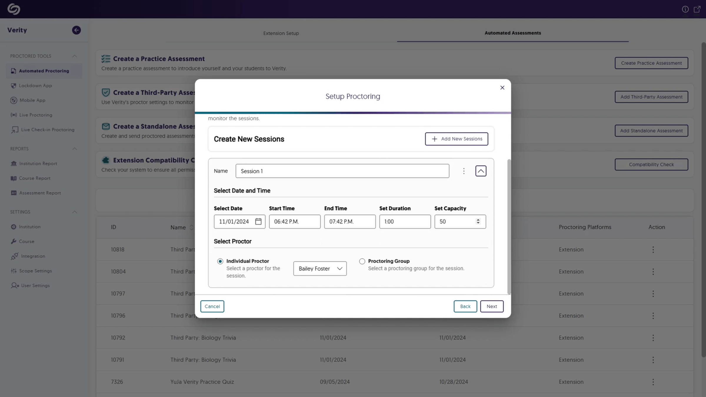 A live proctoring session within the Proctoring Setup wizard.
