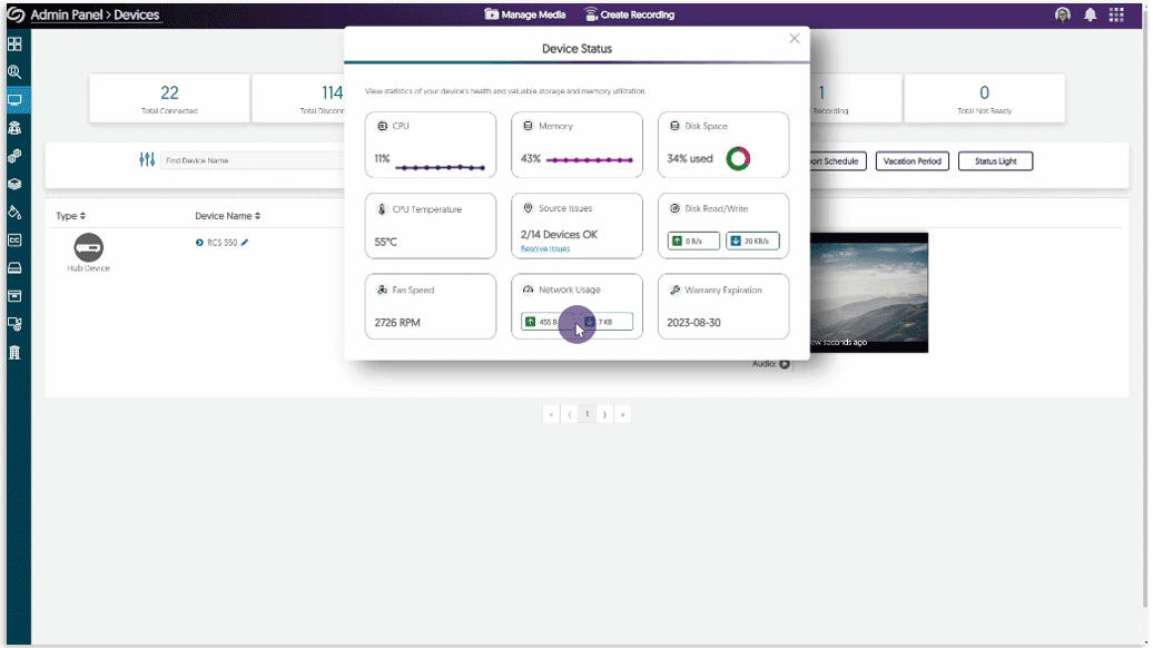 Configuring an active camera connected to the Hardware Hub.