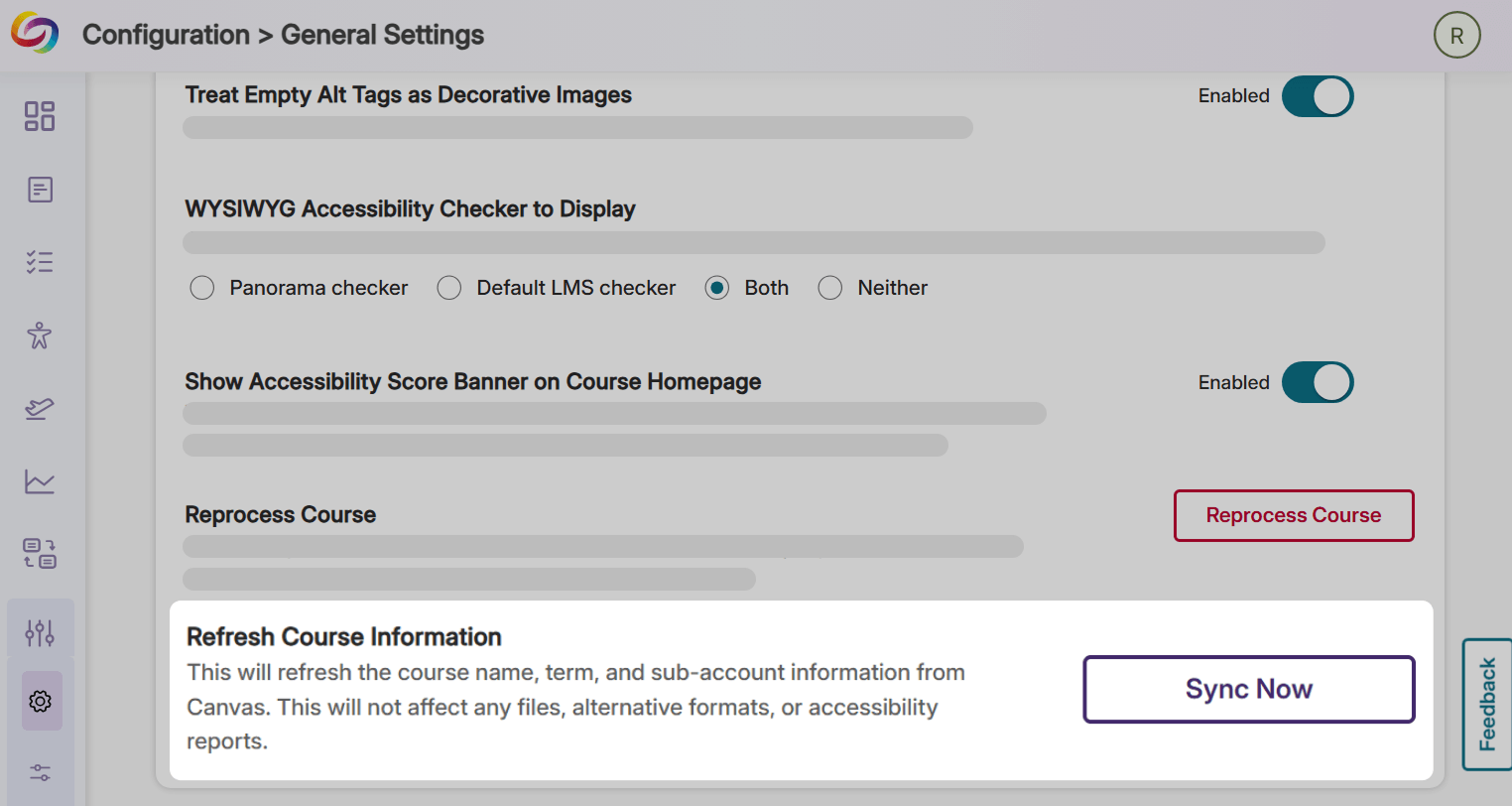 Sync Now Button highlighted in the Panorama Course Settings menu