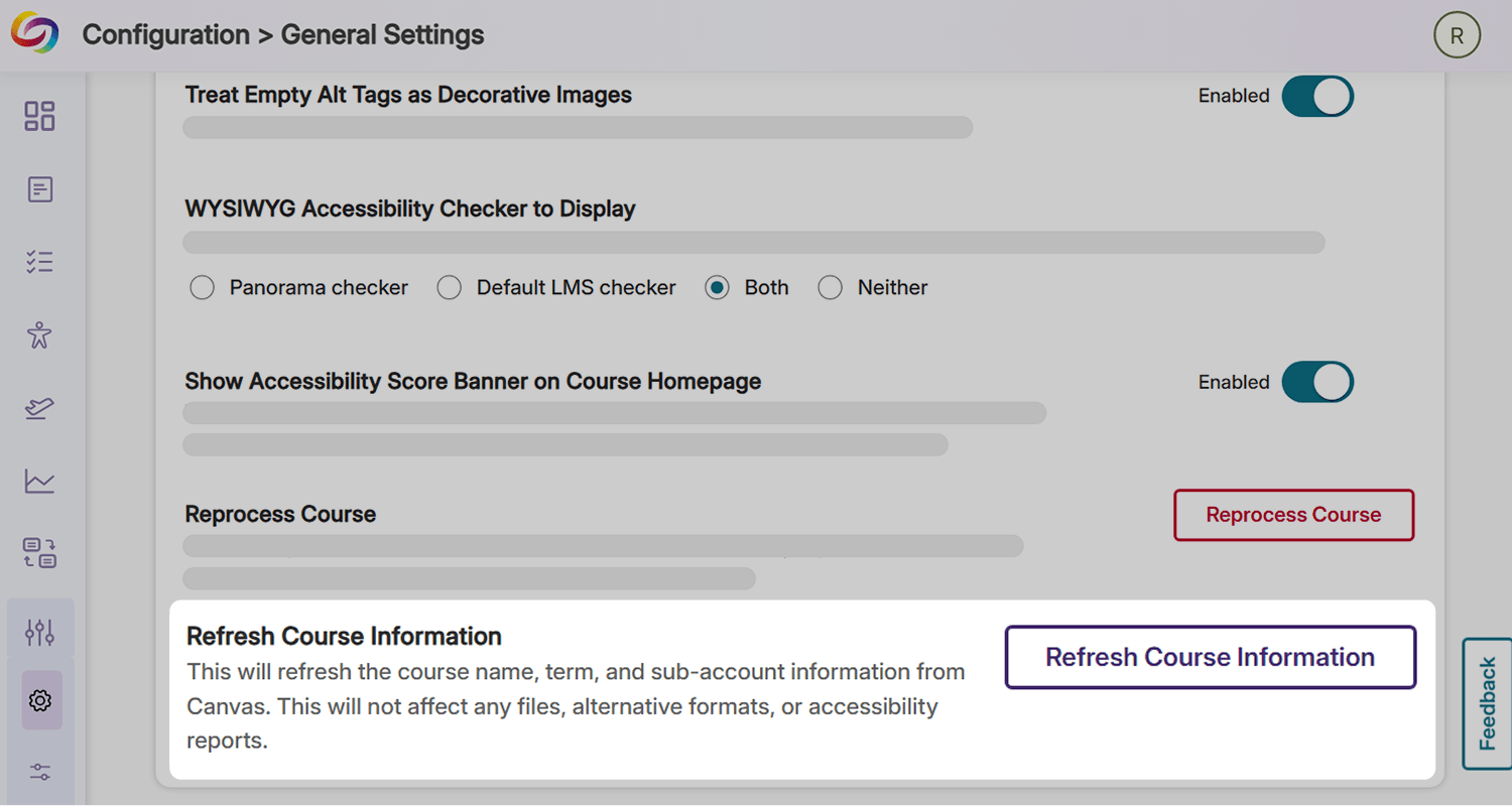 Refresh Course Information Button