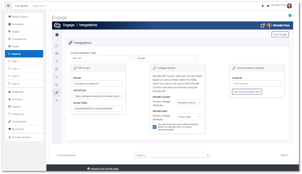 The Engage integrations page showing LTI mapping.