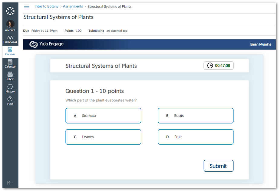 The Student view of a student participating in an Engage Poll within the Canvas LMS.