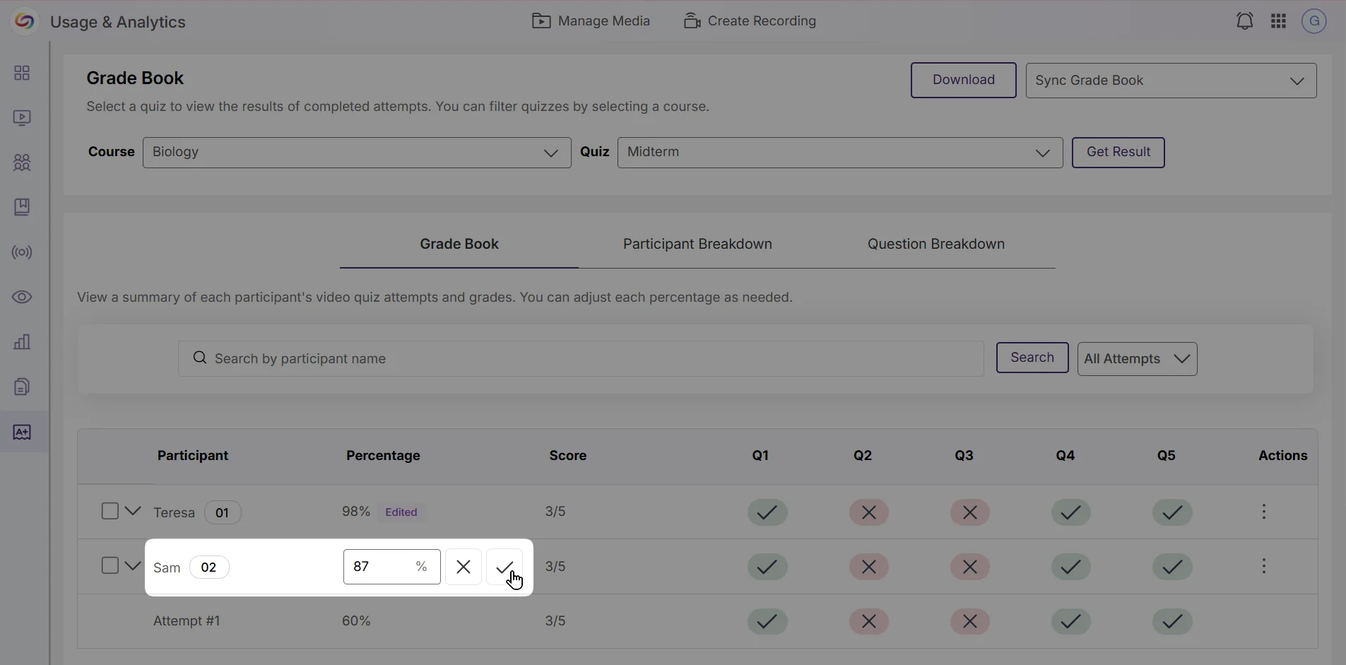 GradeBook grade sync