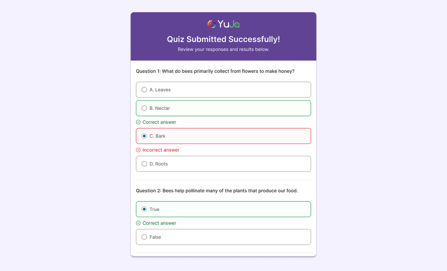 Instant results for video quizzes