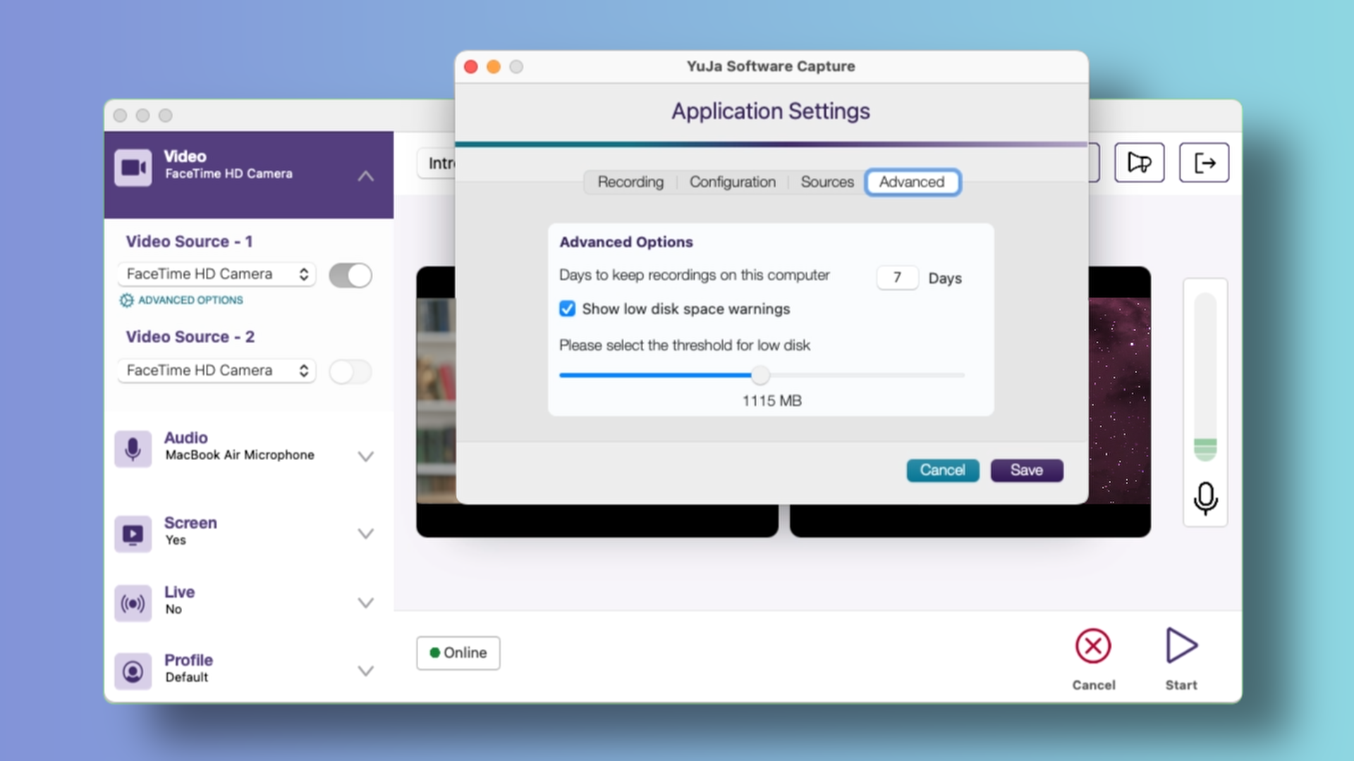 Low Disk Space warning setting. 