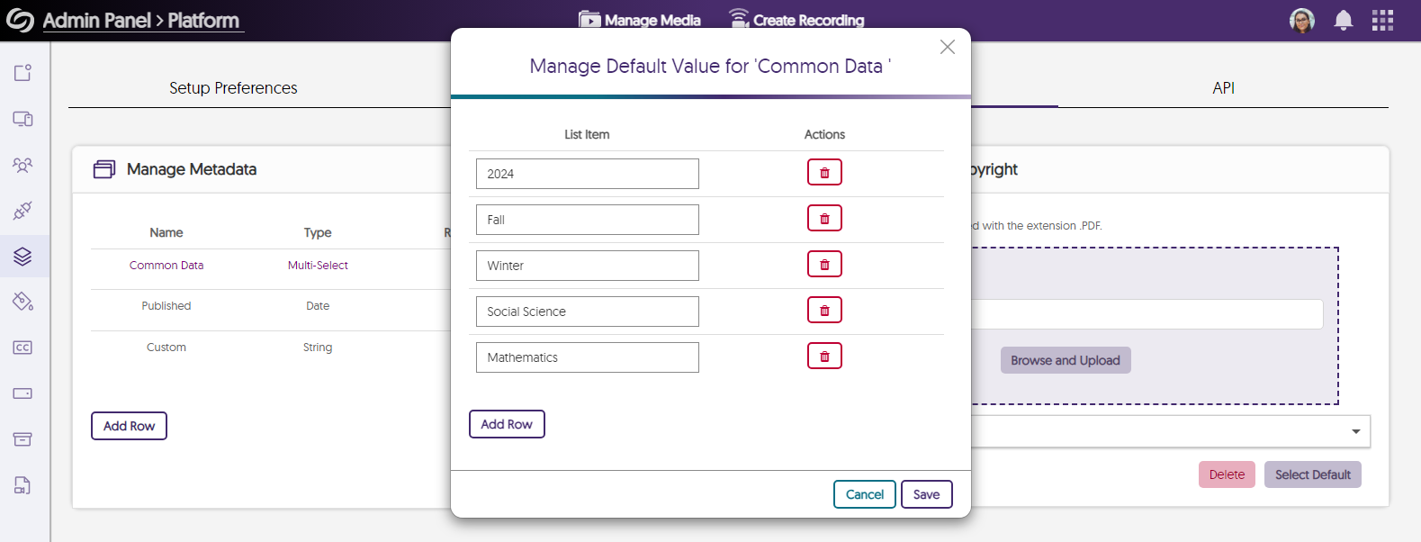 The option to add values for the multi-select metadata is shown.