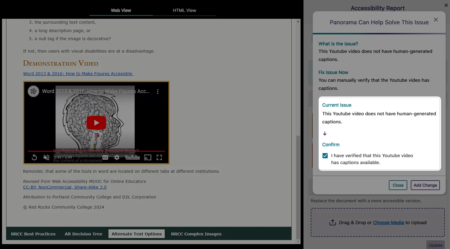 An image displaying the manual confirmation option for captions within a file in YuJa Panorama.
