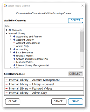The media channel window for YSC features various channels to select from in a tree-view list.