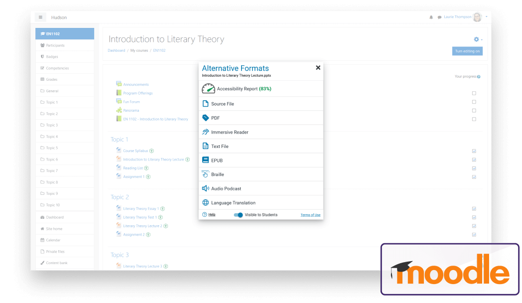 Accessibility pop-up working with Moodle