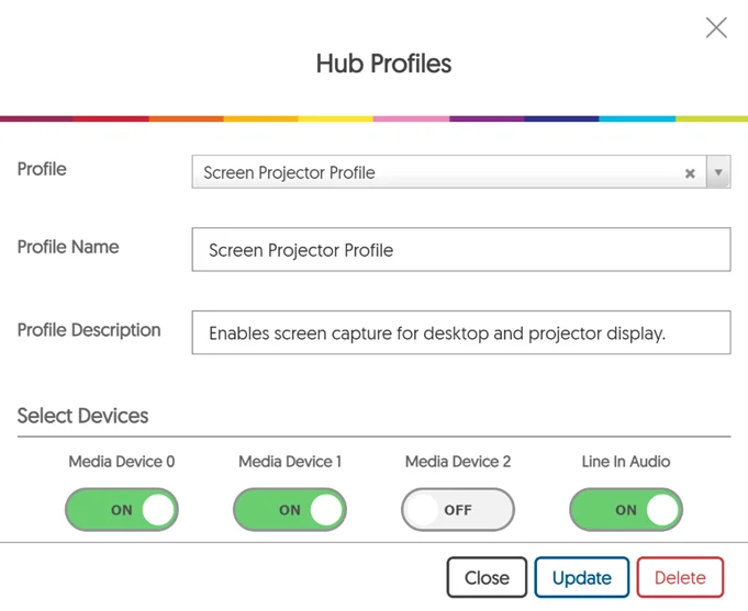 Hub profiles dialog.