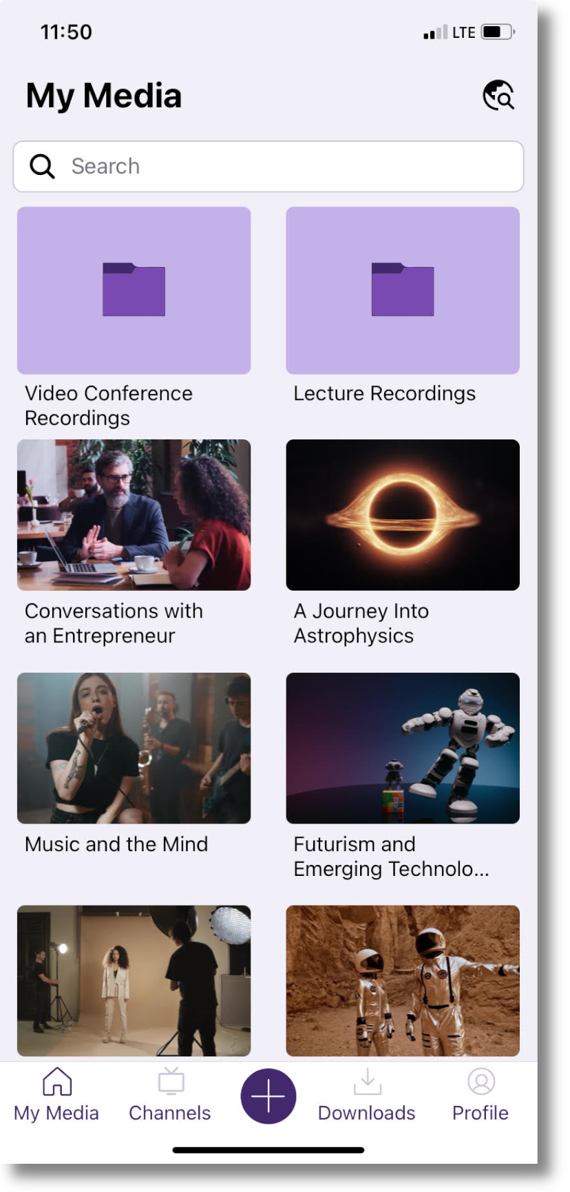 The new YuJa Video My Media page, featuring folders and videos.