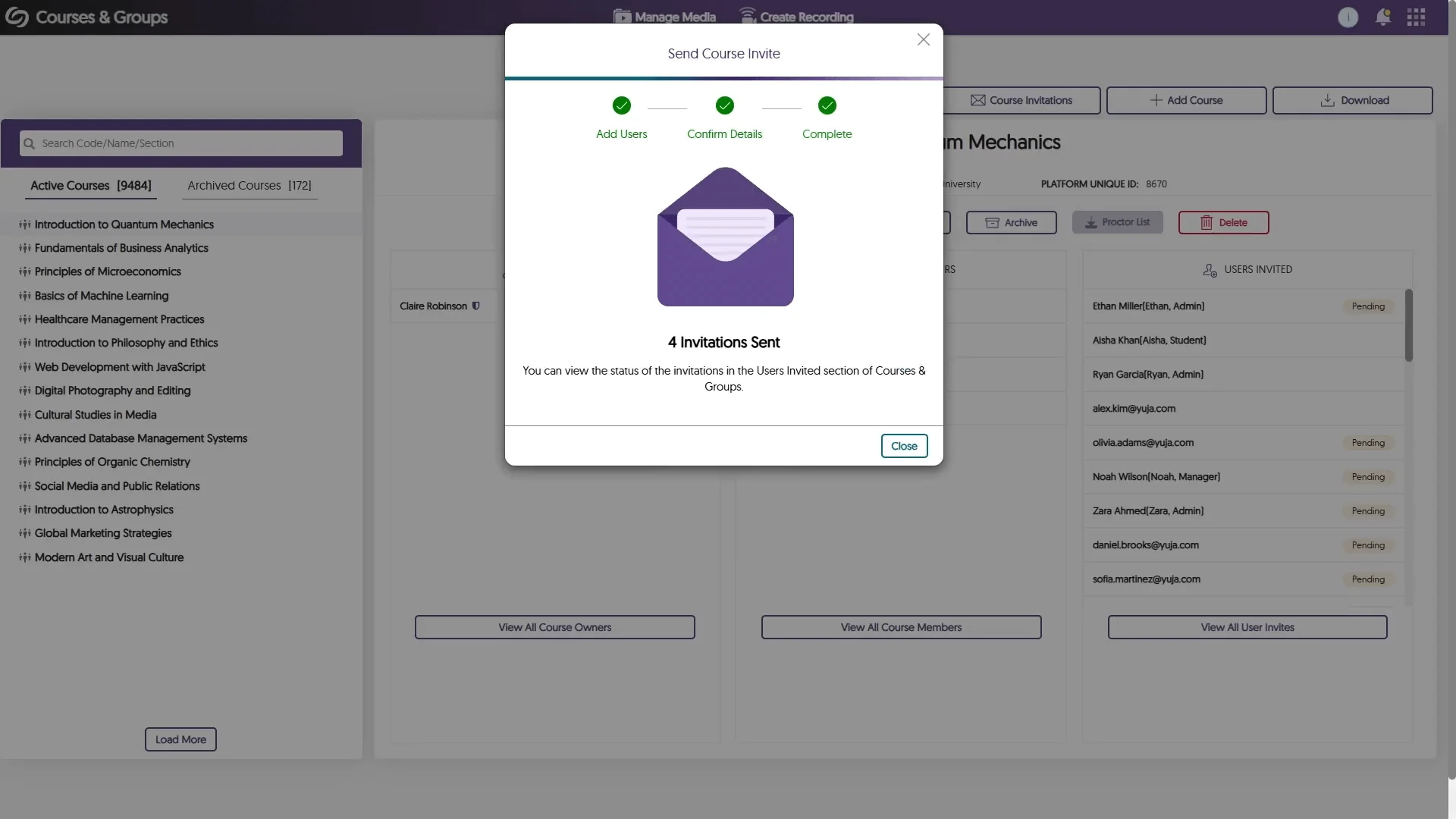 New UI to streamline the course-invitation workflow.