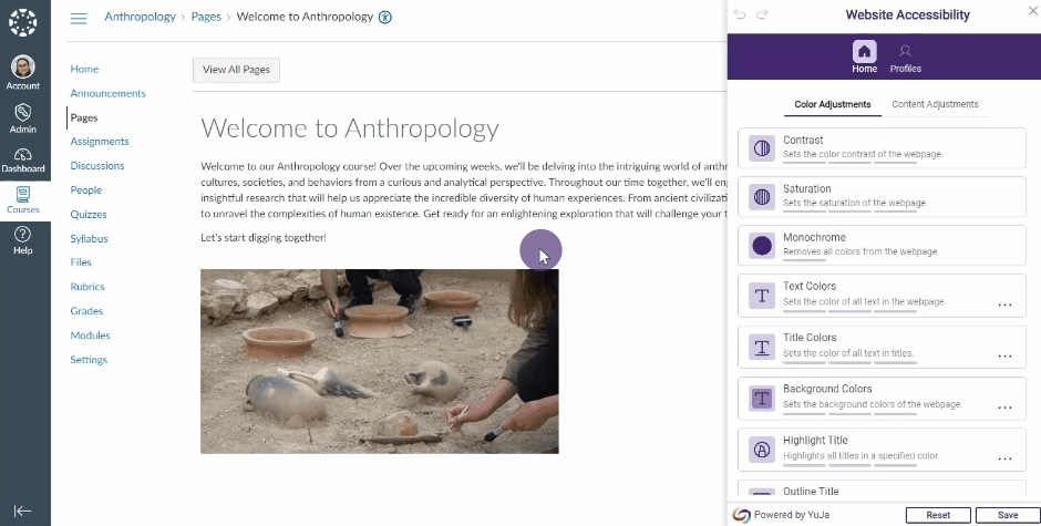 Website Accessibility Widget scrolling through all options