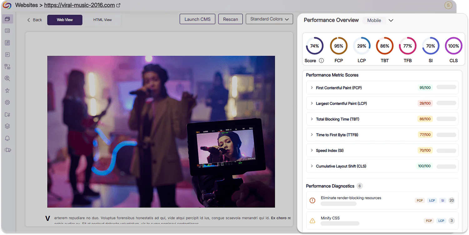 New support for mobile performance: Users can now see advanced performance metric scores and diagnostic statistics for both desktop and mobile experiences. With this addition, users can ensure that their website can be easily accessed by a broader selection of audiences using diverse platforms.