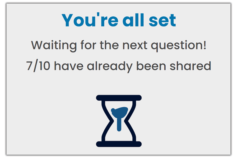 The student waiting screen for the next question shows 7/10 questions are left.