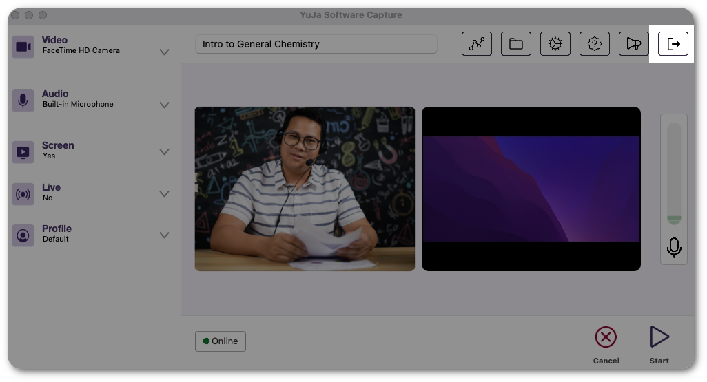 A logout button is shown in the confidence monitor.
