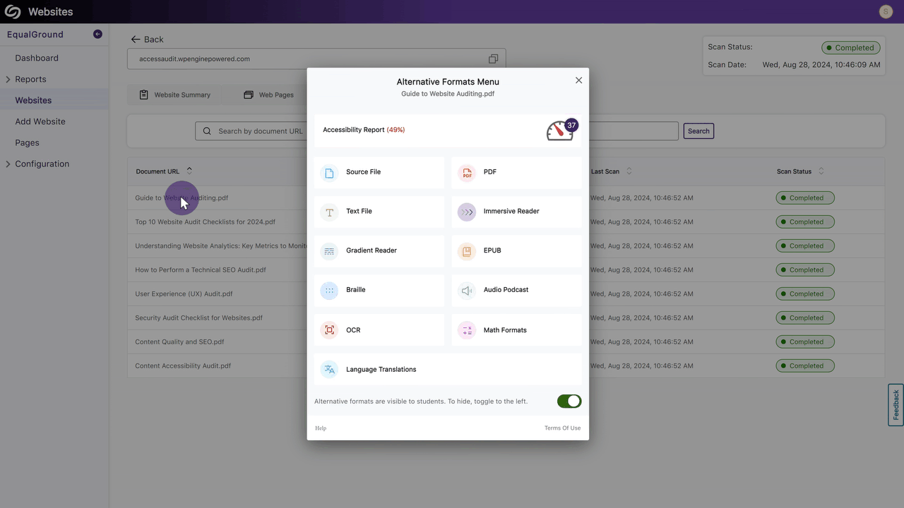 The Accessibility Report is shown for a document.