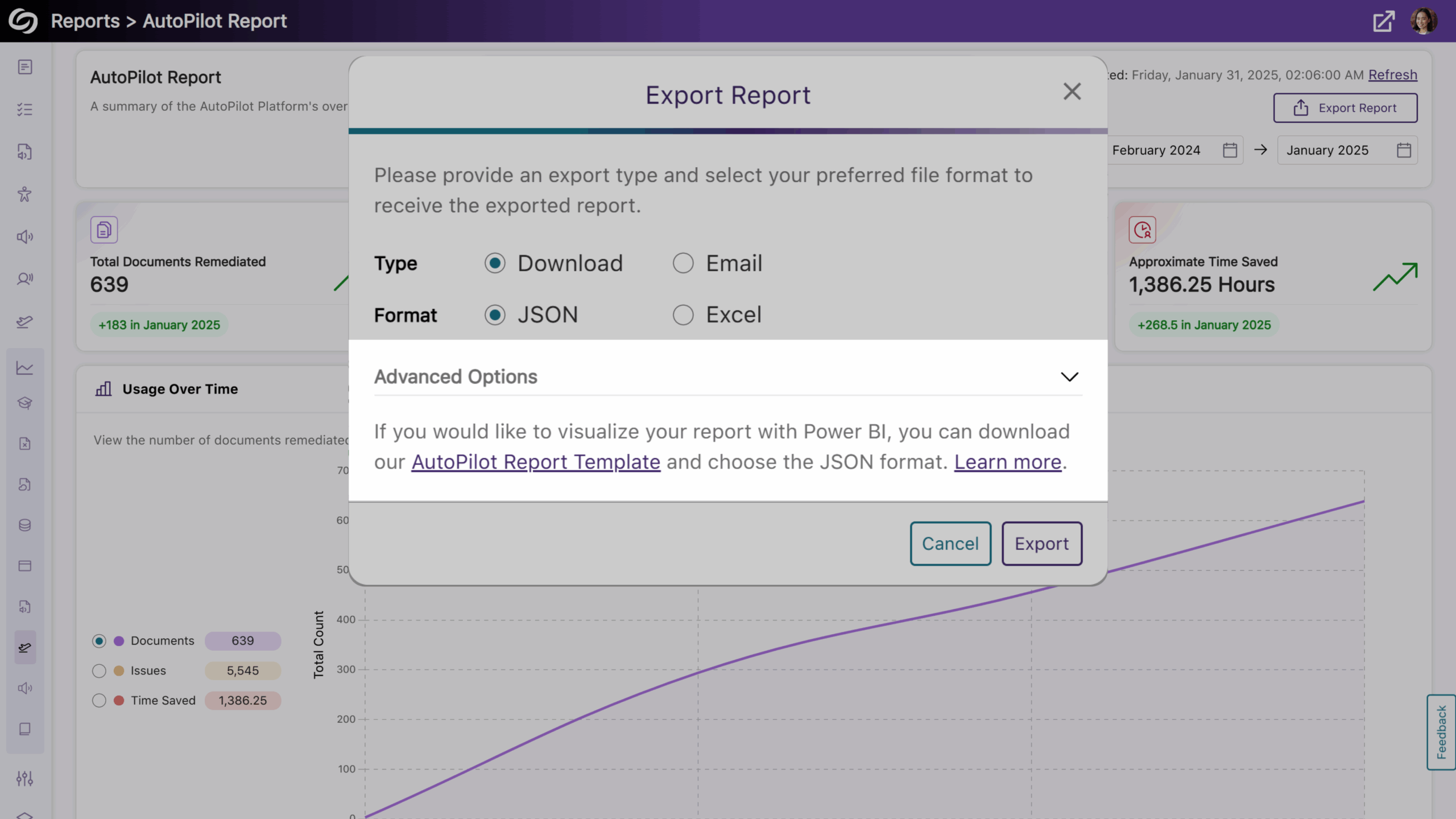 The option to download an autopilot report template is shown.
