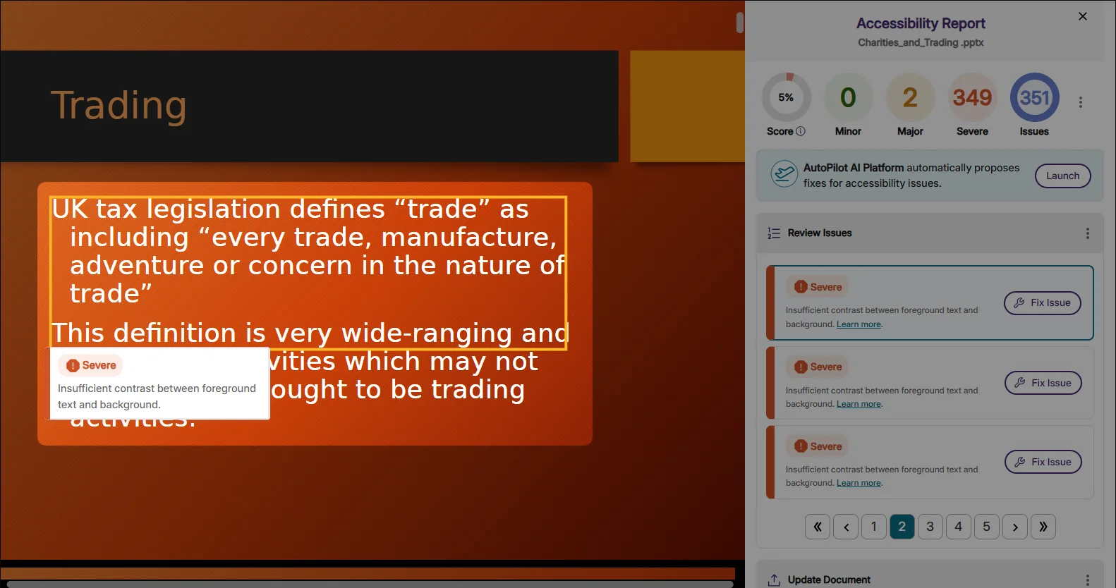 Improved Color Contrast Detection in PowerPoint Documents