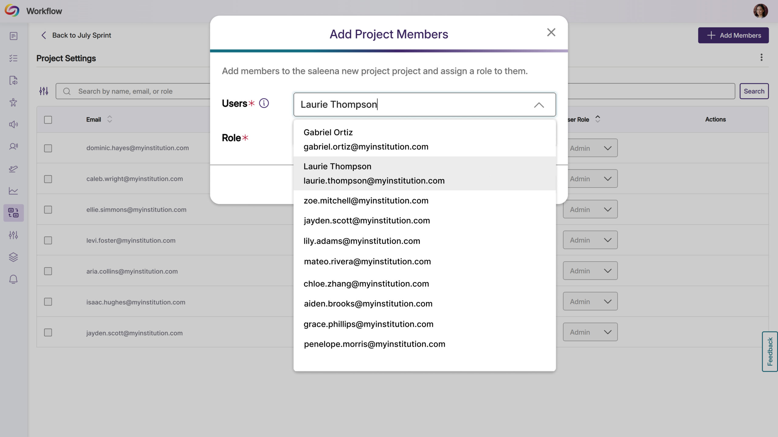 Streamlined User Selection for Workflow Projects