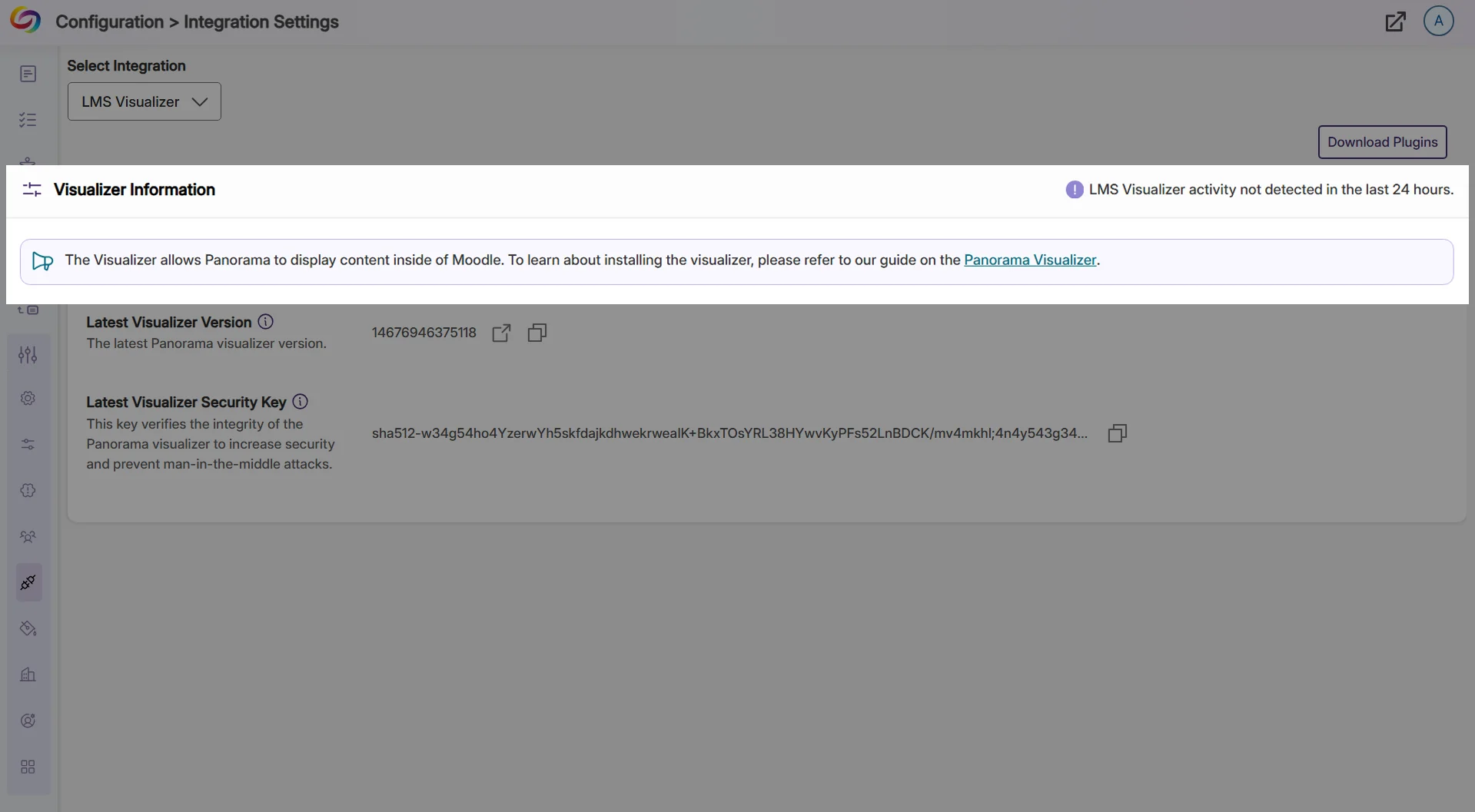 A banner in the integration page showing information on what to do and a link to a guide.