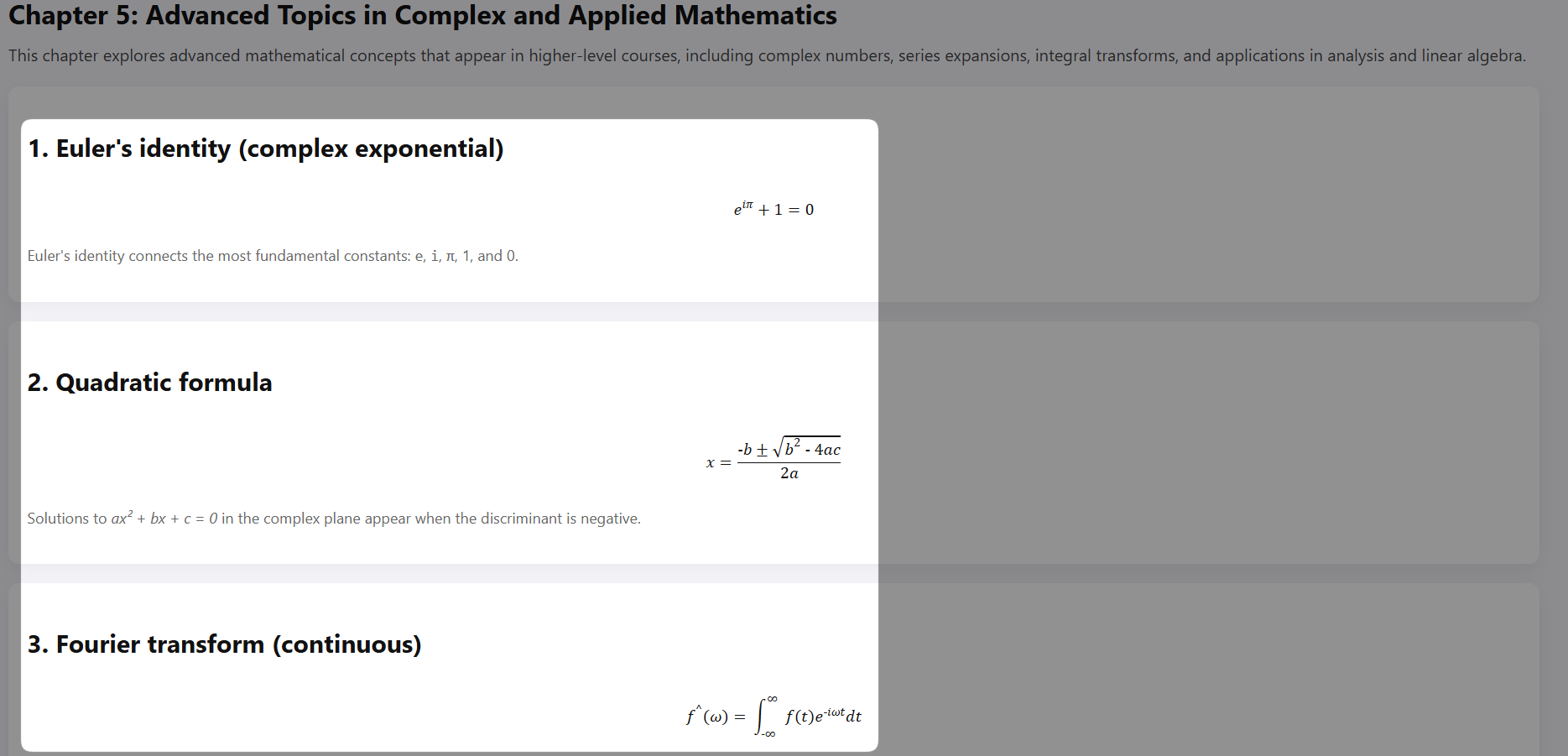 An HTML page shows mathematical formulas as MathML.