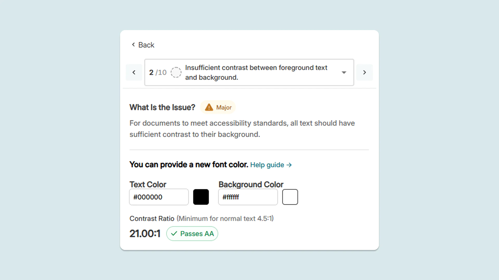 Color contrast issue with a target for the contrast ratio